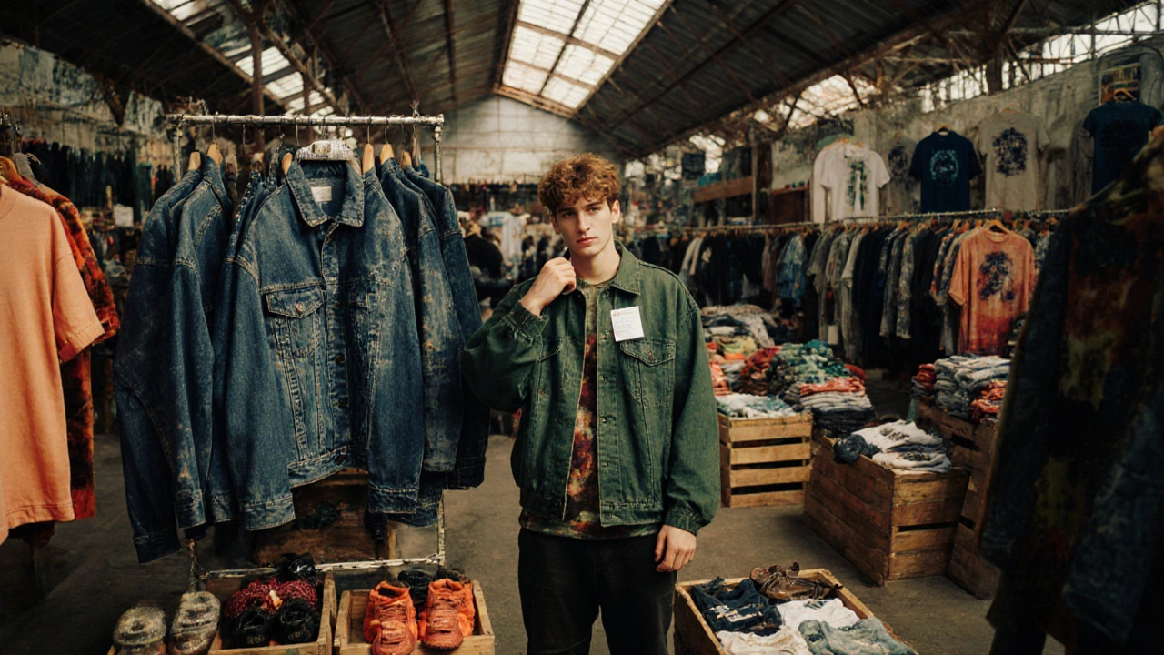 Inside a Camden Market pop‑up, models showcase sustainable denim jackets and hand‑dyed tees.