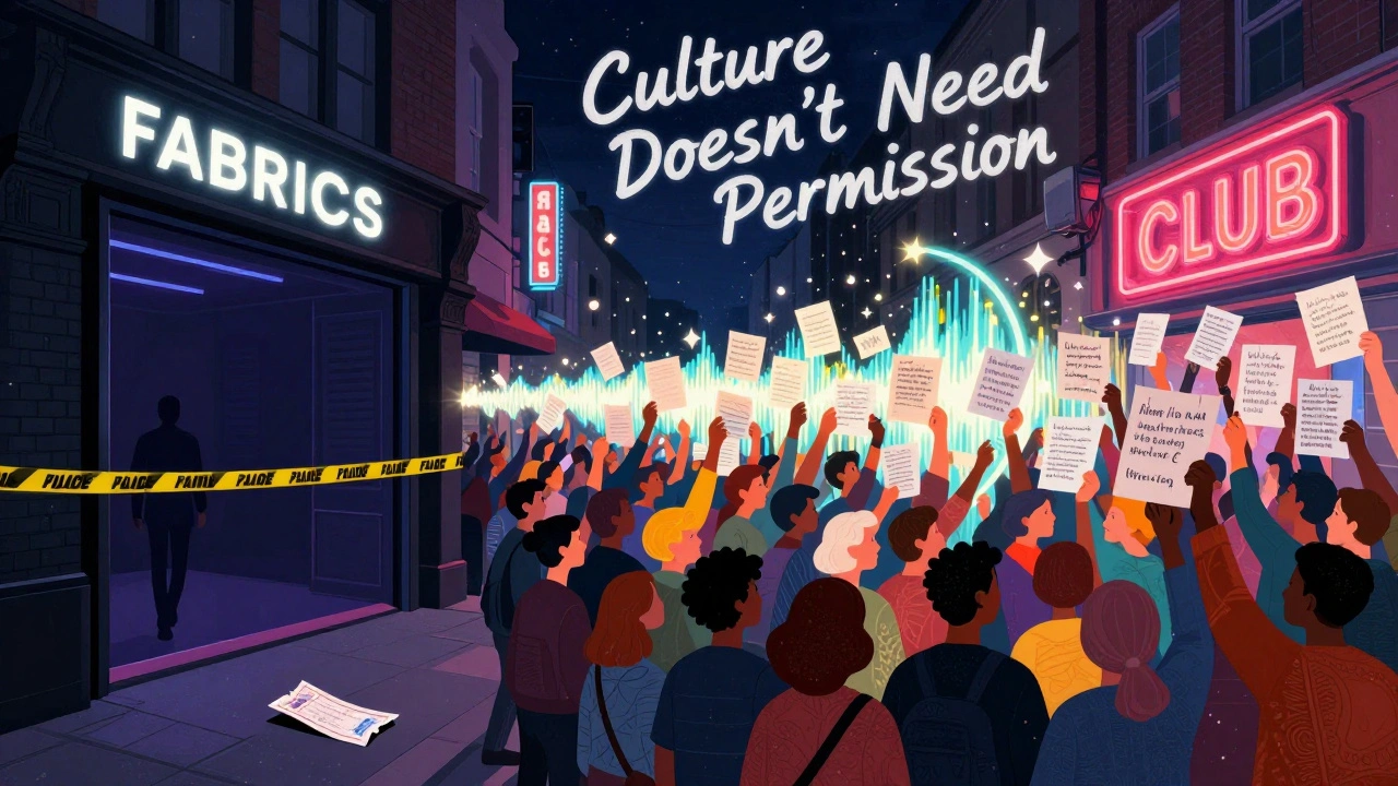 Community rallies outside Fabric with petitions and united faces as a sonic wave revives the club after closure.