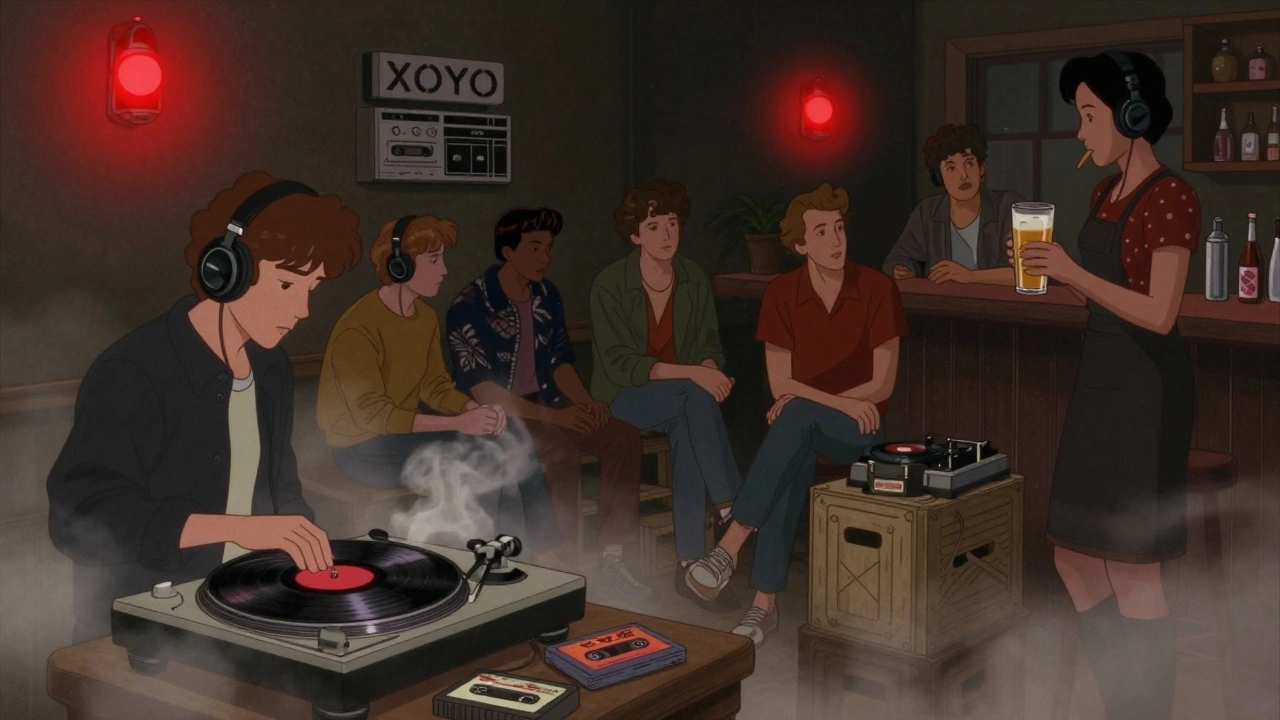 Late-night afterparty at XOYO with vinyl spinner and small group of regulars in low red light