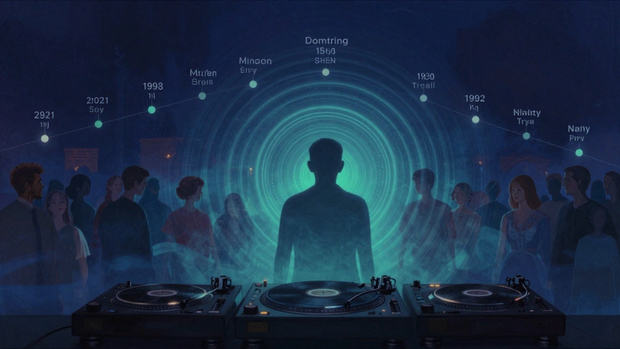 Artistic depiction of turntable with sound waves representing musical legacy